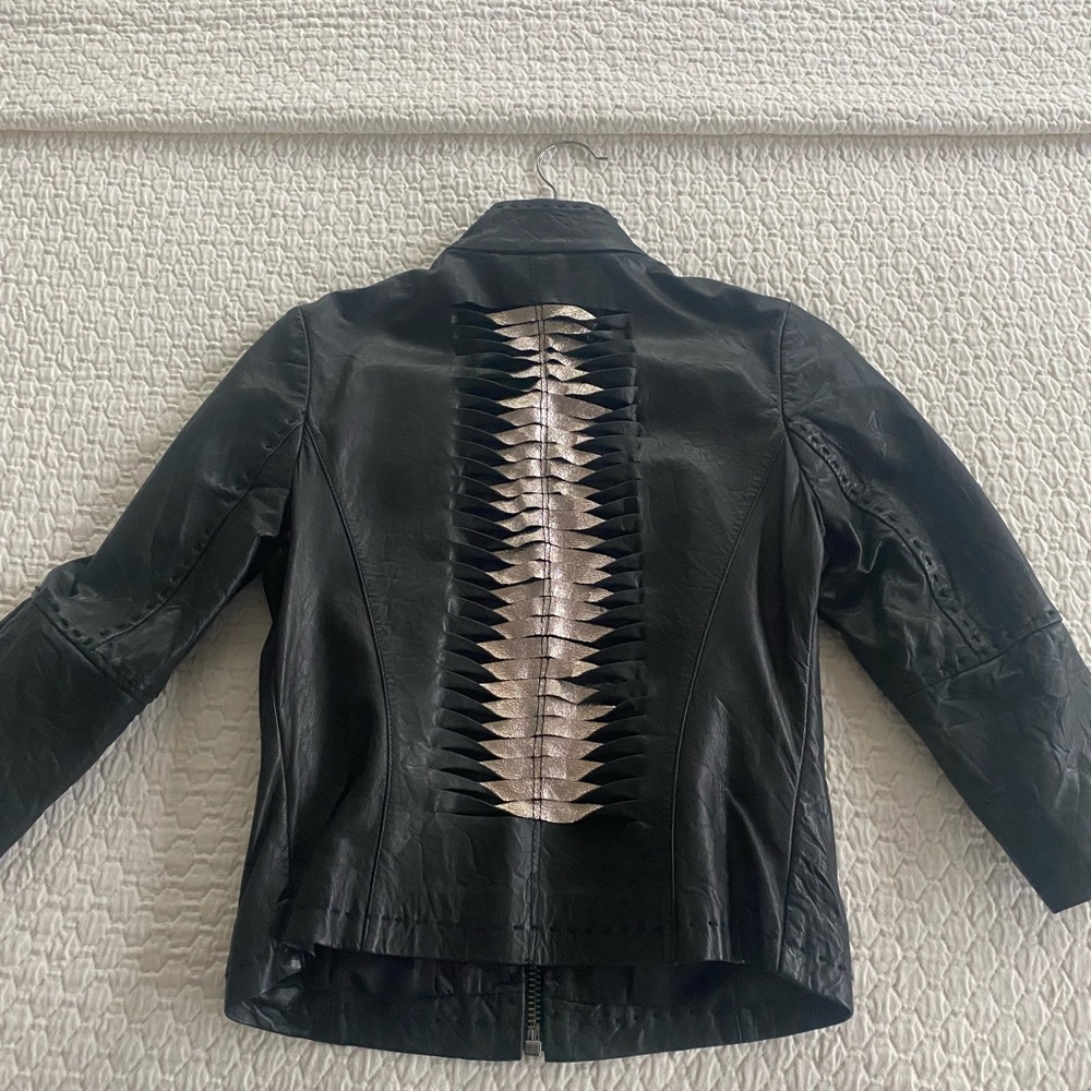 Black Leather Jacket with Gold Detail
